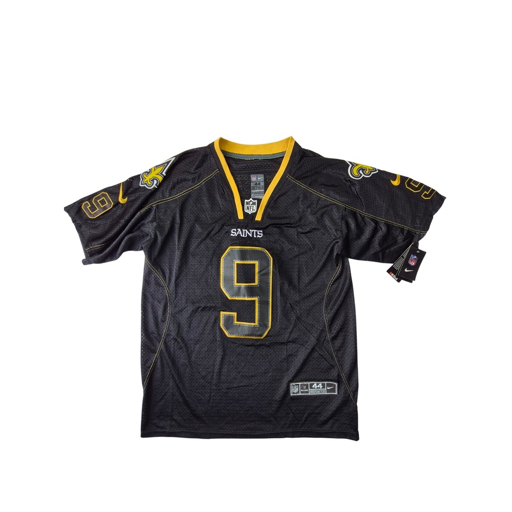 Nike NFL New‎ Orleans Saints Drew Brees 9 Jersey Black Gold Mens 44 On Field New